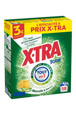 4 x Poudre XTra Total 4+1 Savon de Marseille et aloe vera - 2,9 kg - 58 lessives