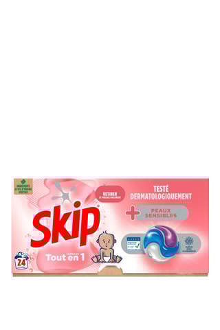 3 x Lessive capsules Tout-en-1 Skip Peaux Sensibles - 24 lavages