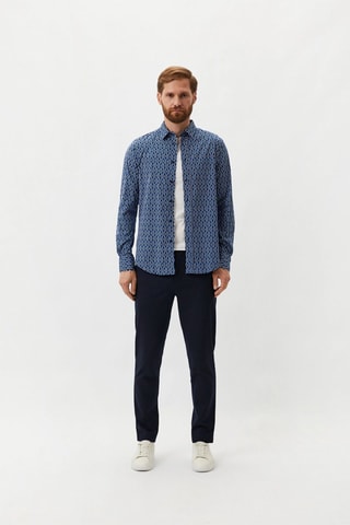 Camisa slim fit - Blanco y azul