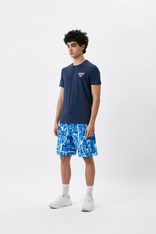 Camiseta slim fit - Blanco, azul y marrón