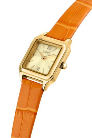 Orologio al quarzo in pelle - Arancione e dorato