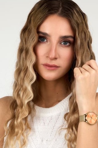 Orologio al quarzo in acciaio - Dorato e arancione