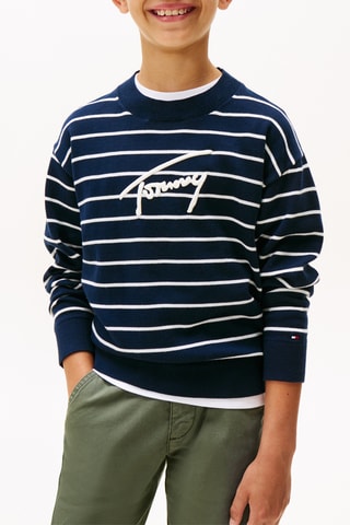 Pull en coton biologique - Bleu nuit et blanc