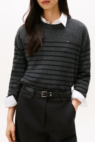 Pull relaxed en laine - Gris foncé chiné