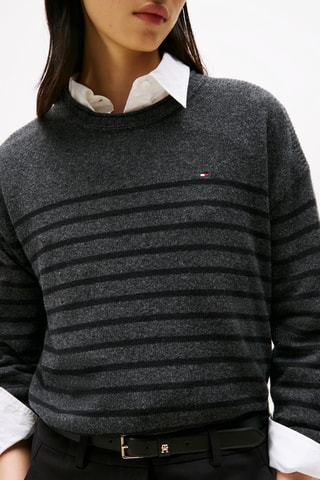 Pull relaxed en laine - Gris foncé chiné