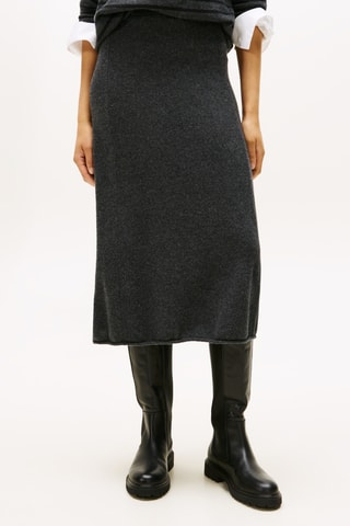 Jupe midi en laine - Gris foncé chiné