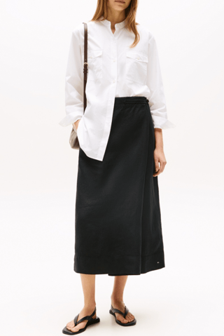 Jupe portefeuille en lin - Noir