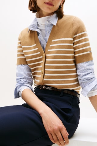 Gilet en coton biologique - marron clair et blanc