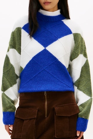 Pull en alpaga - Bleu cobalt et kaki