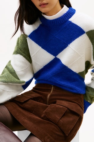 Pull en alpaga - Bleu cobalt et kaki