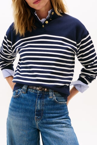 Pull en coton biologique - Bleu marine et blanc