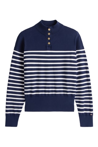 Pull en coton biologique - Bleu marine et blanc