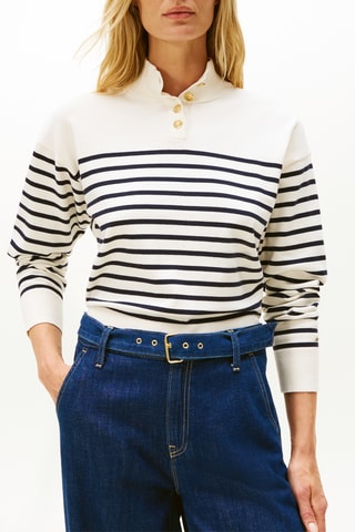 Pull en coton biologique - Blanc et bleu marine