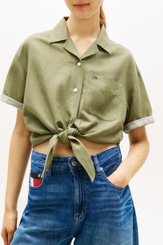 Chemisier relaxed noué en lin - Vert