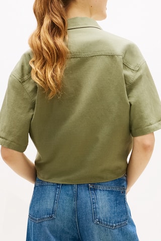 Chemisier relaxed noué en lin - Vert