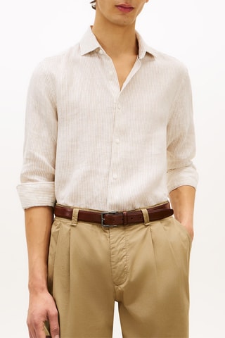 Chemise slim en lin - Beige et écru