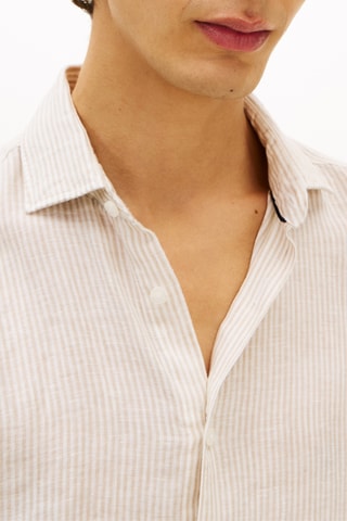 Chemise slim en lin - Beige et écru