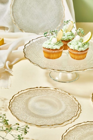 6 assiettes à dessert et présentoir à gâteau - 7 pièces