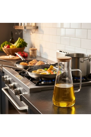 Distributeur d’huile avec couvercle en bambou - 90 cl