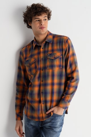 Camisa - Laranja e azul-escuro