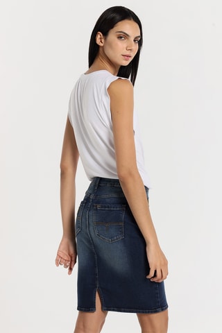 Gonna taglio dritto in jeans - Blu