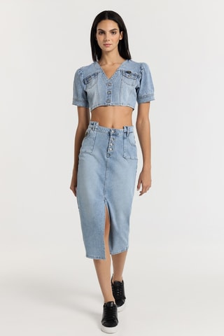 Gonna taglio dritto in jeans - Blu