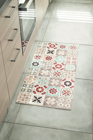 Tapis Azulejo 756 - Blanc et taupe