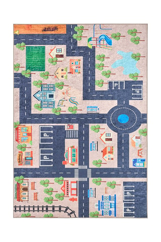 Tapis Happy - Beige et bleu