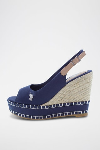Sandalias de piel de cuña Aylin - Beige y azul