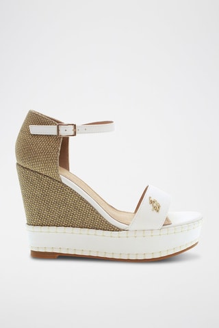 Sandalias de piel de cuña Aylin - Blanco y beige