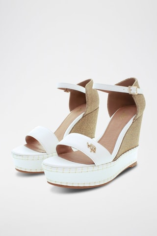 Sandalias de piel de cuña Aylin - Blanco y beige