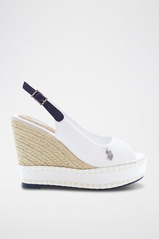 Sandalias de piel de cuña Aylin - Blanco y beige