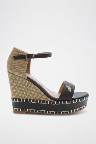 Sandalias de piel de cuña Aylin - Negro y beige