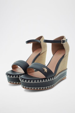 Sandalias de piel de cuña Aylin - Negro y beige