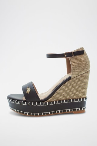 Sandalias de piel de cuña Aylin - Negro y beige