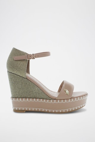 Sandalias de piel de cuña Aylin - Beige y verde