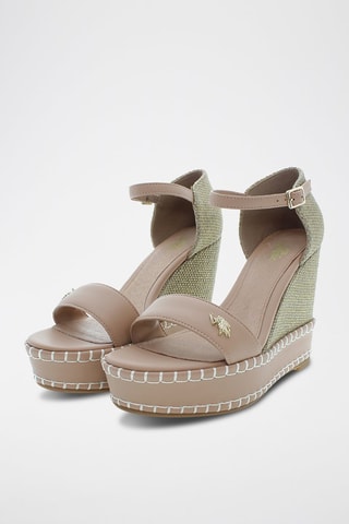 Sandalias de piel de cuña Aylin - Beige y verde