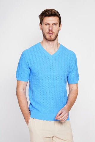 T-shirt en coton biologique et lin - Bleu