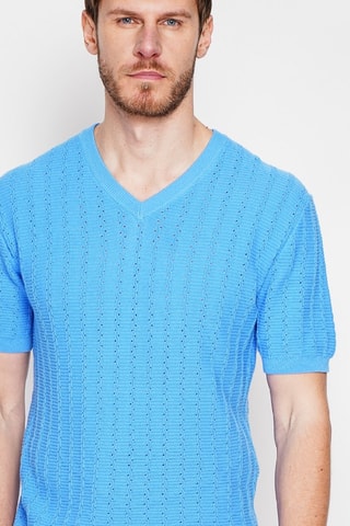 T-shirt en coton biologique et lin - Bleu