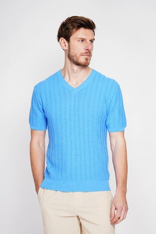 T-shirt en coton biologique et lin - Bleu