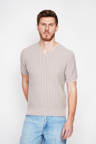 T-shirt en coton biologique et lin - Beige