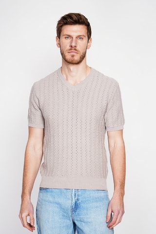 T-shirt en coton biologique et lin - Beige