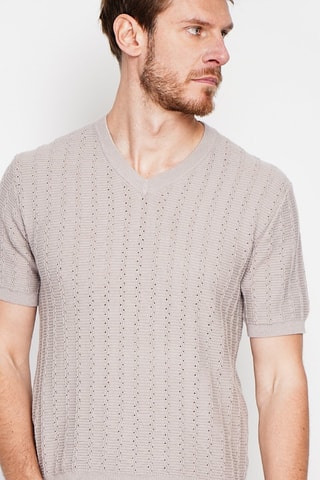 T-shirt en coton biologique et lin - Beige