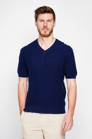 T-shirt en coton biologique et lin - Bleu marine