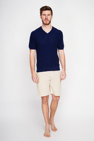 T-shirt en coton biologique et lin - Bleu marine