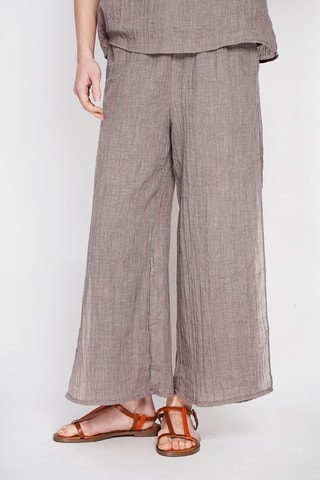 Pantalon en lin taille haute - Marron