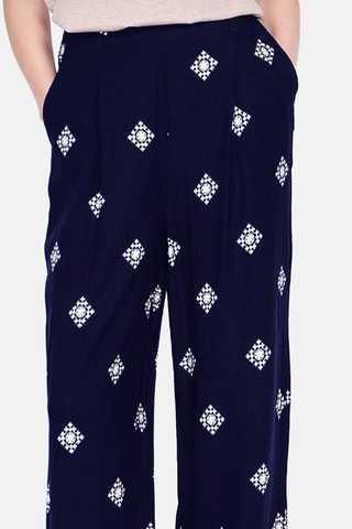 Pantalon large en lin - Bleu marine