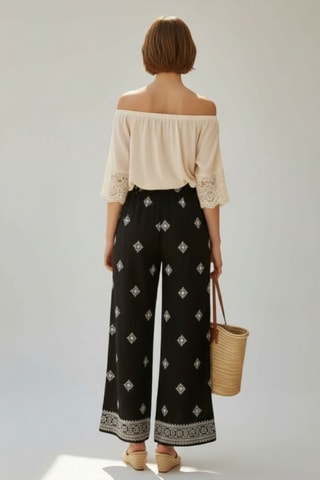 Pantalon large en lin - Noir