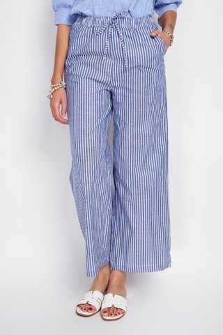 Pantalon taille haute en lin - Blanc et bleu