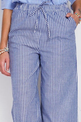 Pantalon taille haute en lin - Blanc et bleu